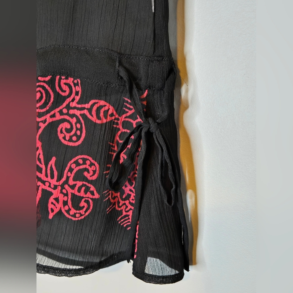 Desigual Black Sheer Blouse with Pink and Orange Floral Print - Picture 5 of 6